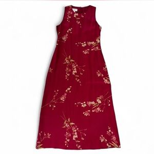 Vtg  Jones New York  100% Silk Maxi Dress Lined Sleeveless Floral Print Red 10